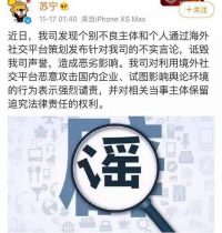 苏宁辟谣：个别人发表对公司不实言论 强烈谴责